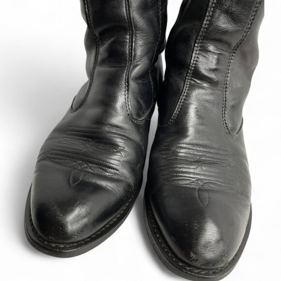 Laredo Leather Black Zip Vintage Western Biker Cowboy Ankle Boots Men's 9 EW - Picture 5 of 12